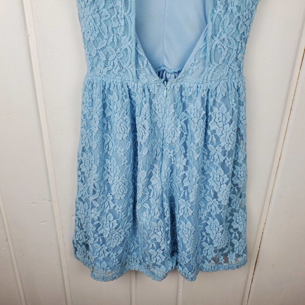 Altar'd State Lovely Powder Blue Jr XS Racer Keyhole Back Lace Lined MIni Dress - Picture 8 of 11